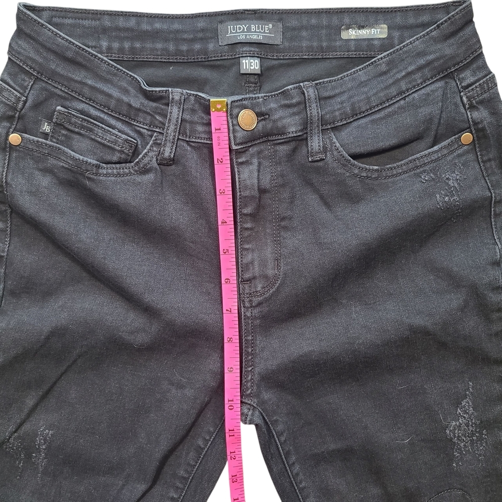 Judy Blue Black Distressed Leopard Patch Skinny Jeans 11/30 Stretch - Picture 16 of 16
